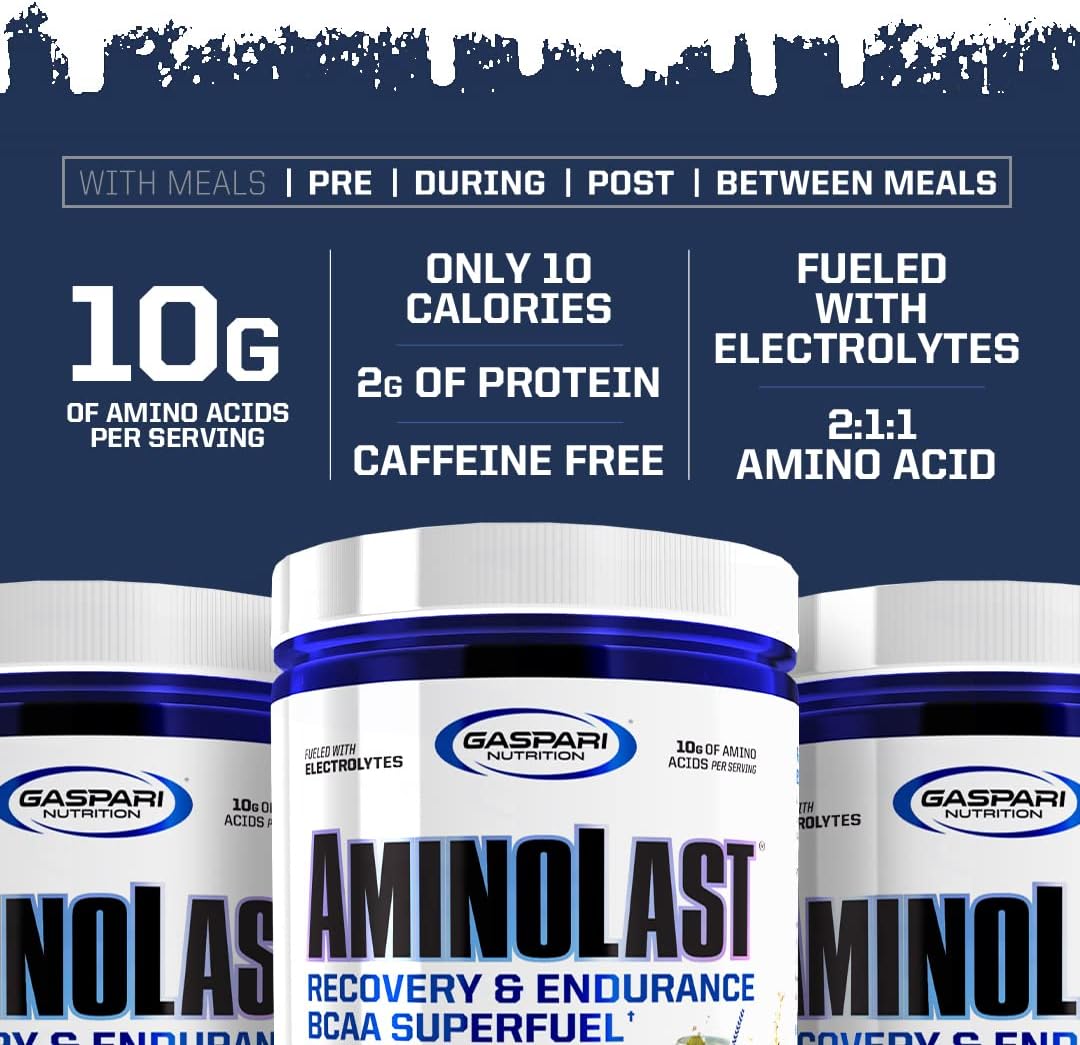 Gaspari Nutrition Aminolast BCAA Superfuel for Recovery and Endurance, Kiwi Strawberry Flavor - 30 Servings