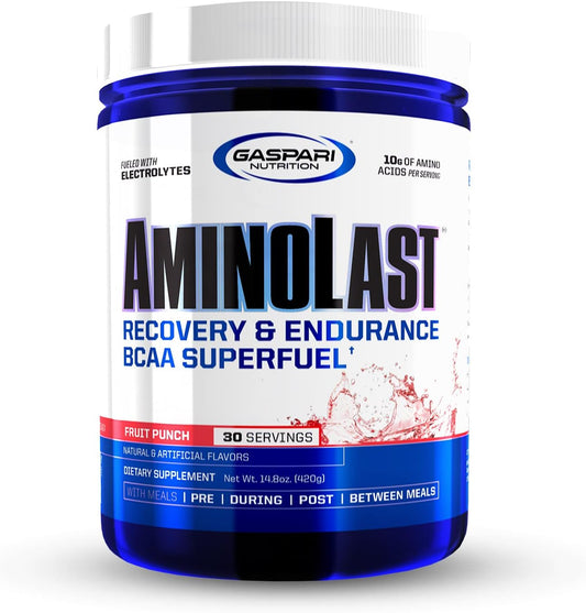 Gaspari Nutrition Aminolast Fruit Punch BCAA Superfuel with Electrolytes - 30 Servings