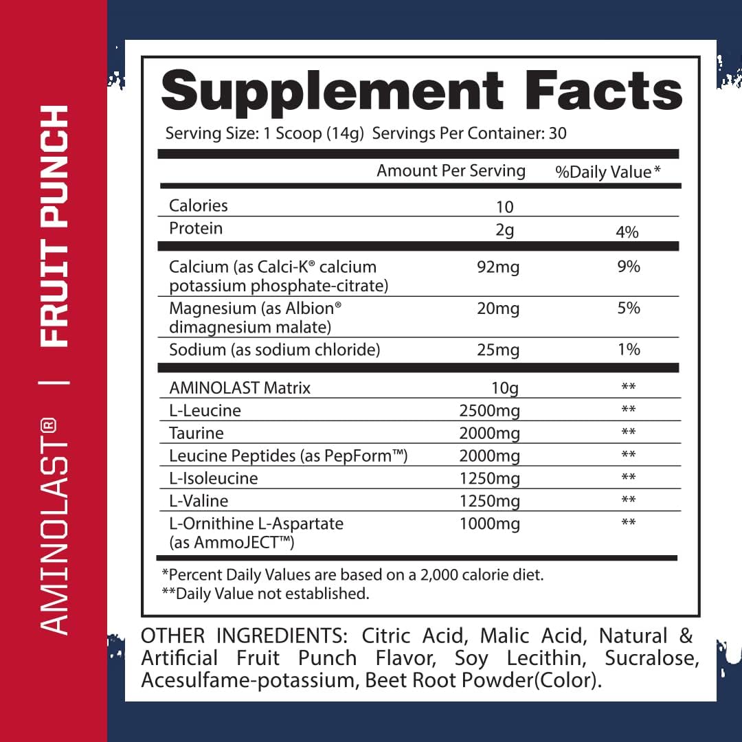 Gaspari Nutrition Aminolast Fruit Punch BCAA Superfuel with Electrolytes - 30 Servings