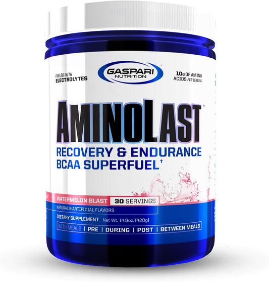 Gaspari Nutrition Aminolast Watermelon Blast BCAA Superfuel with Electrolytes - 30 Servings for Recovery and Endurance