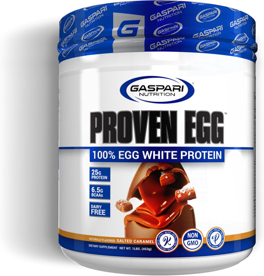 Gaspari Nutrition Proven Egg White Protein Powder - 25g Protein, Keto, Dairy, Lactose, Soy Free - Salted Caramel Flavor - 1lb
