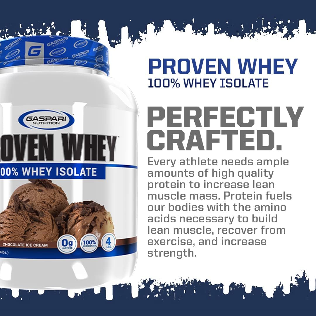 Gaspari Nutrition Proven Whey Neapolitan Ice Cream Flavor - 100% Hydrolyzed Whey Isolate, High Protein, Lactose Free, Low Carb & Sugar - 4lb