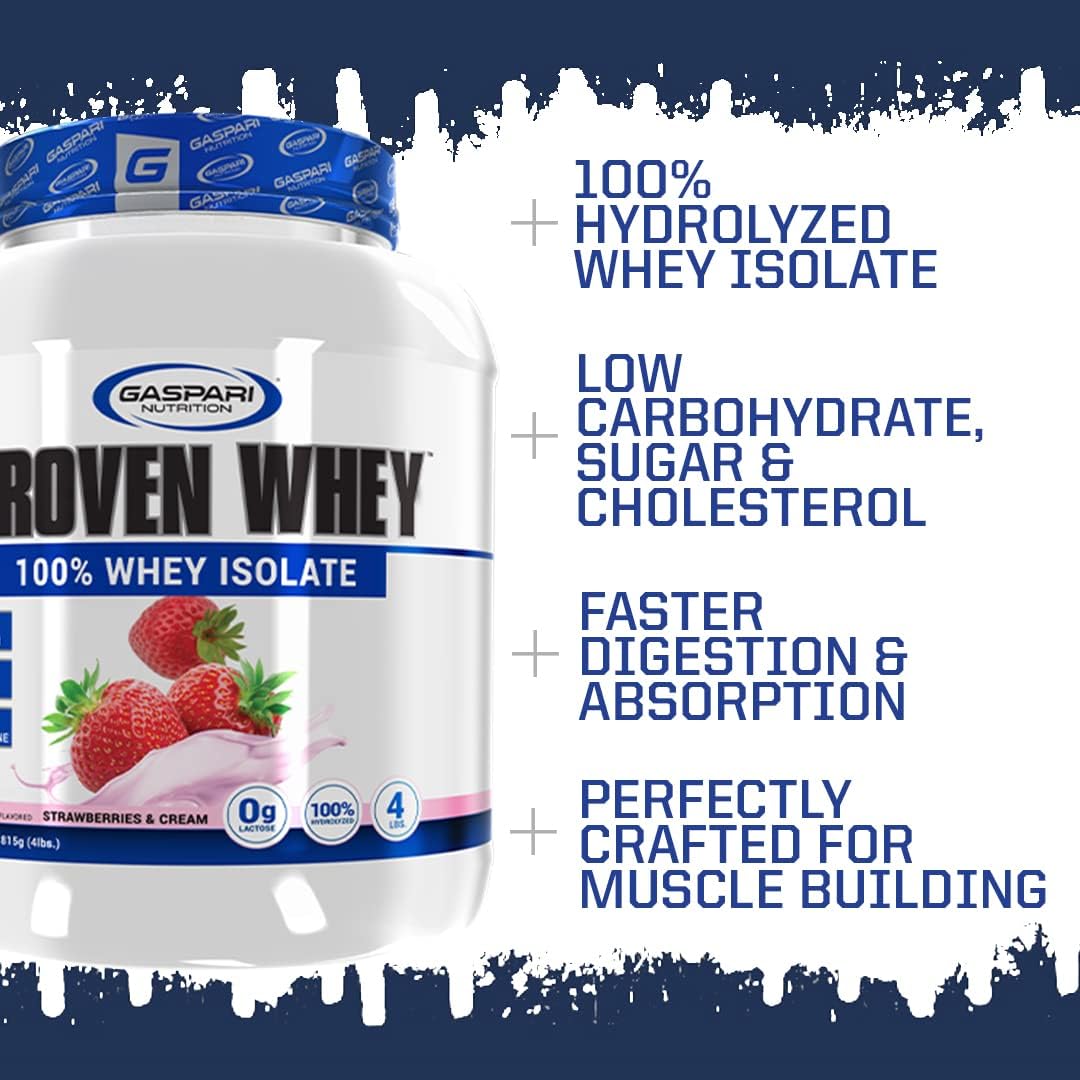Gaspari Nutrition Proven Whey Neapolitan Ice Cream Flavor - 100% Hydrolyzed Whey Isolate, High Protein, Lactose Free, Low Carb & Sugar - 4lb