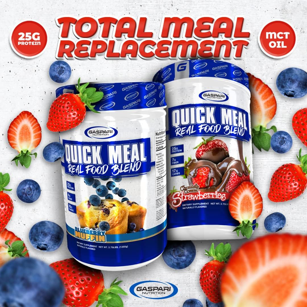 Gaspari Nutrition Quick Meal: Total Meal Replacement Protein Shake with Beef, Egg White, and Greek Yogurt Protein (2.75 lbs, Chocolate Covered Strawberries)