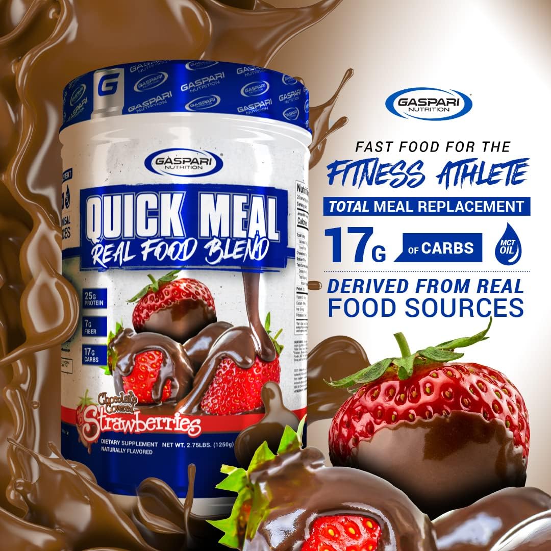 Gaspari Nutrition Quick Meal: Total Meal Replacement Protein Shake with Beef, Egg White, and Greek Yogurt Protein (2.75 lbs, Chocolate Covered Strawberries)