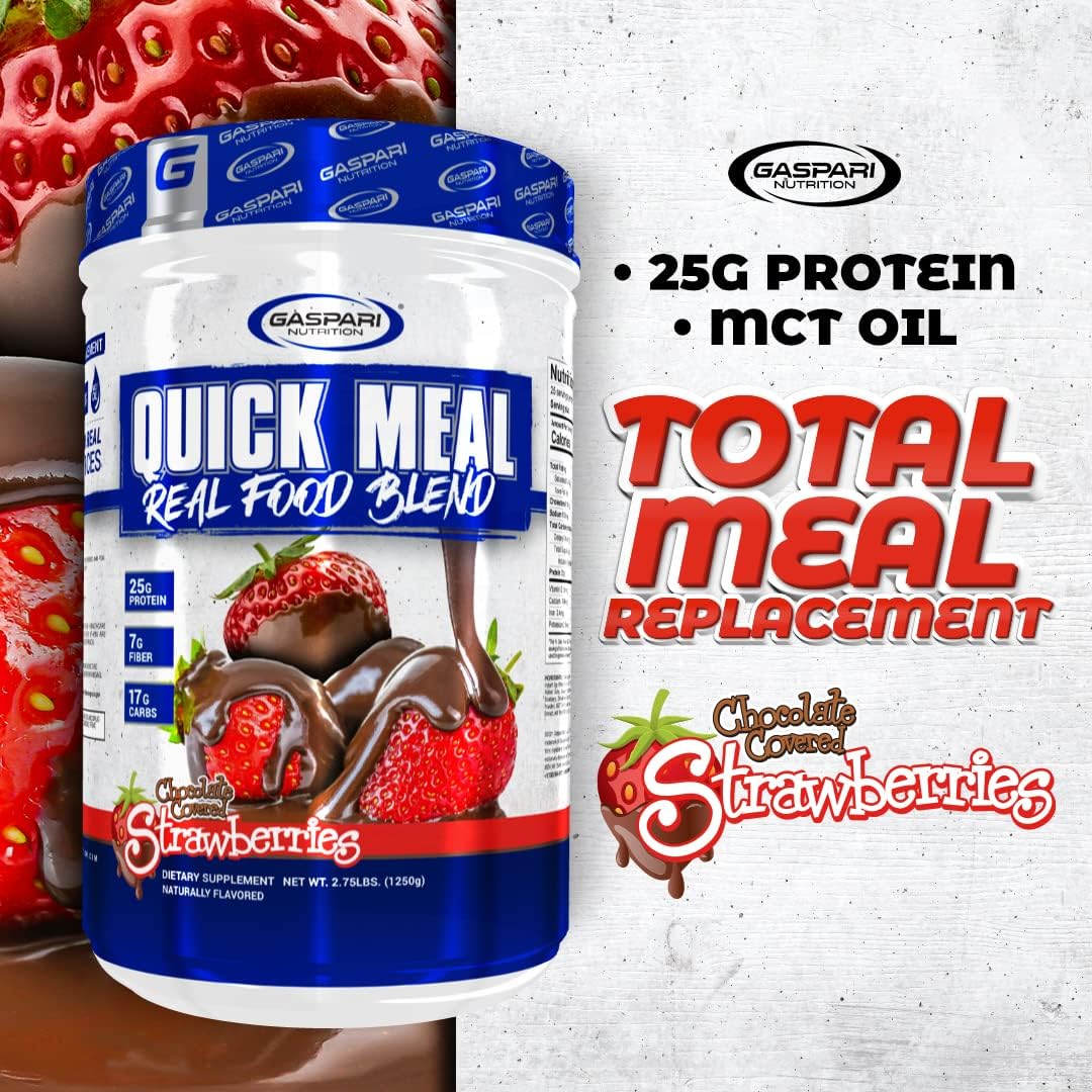 Gaspari Nutrition Quick Meal: Total Meal Replacement Protein Shake with Beef, Egg White, and Greek Yogurt Protein (2.75 lbs, Chocolate Covered Strawberries)