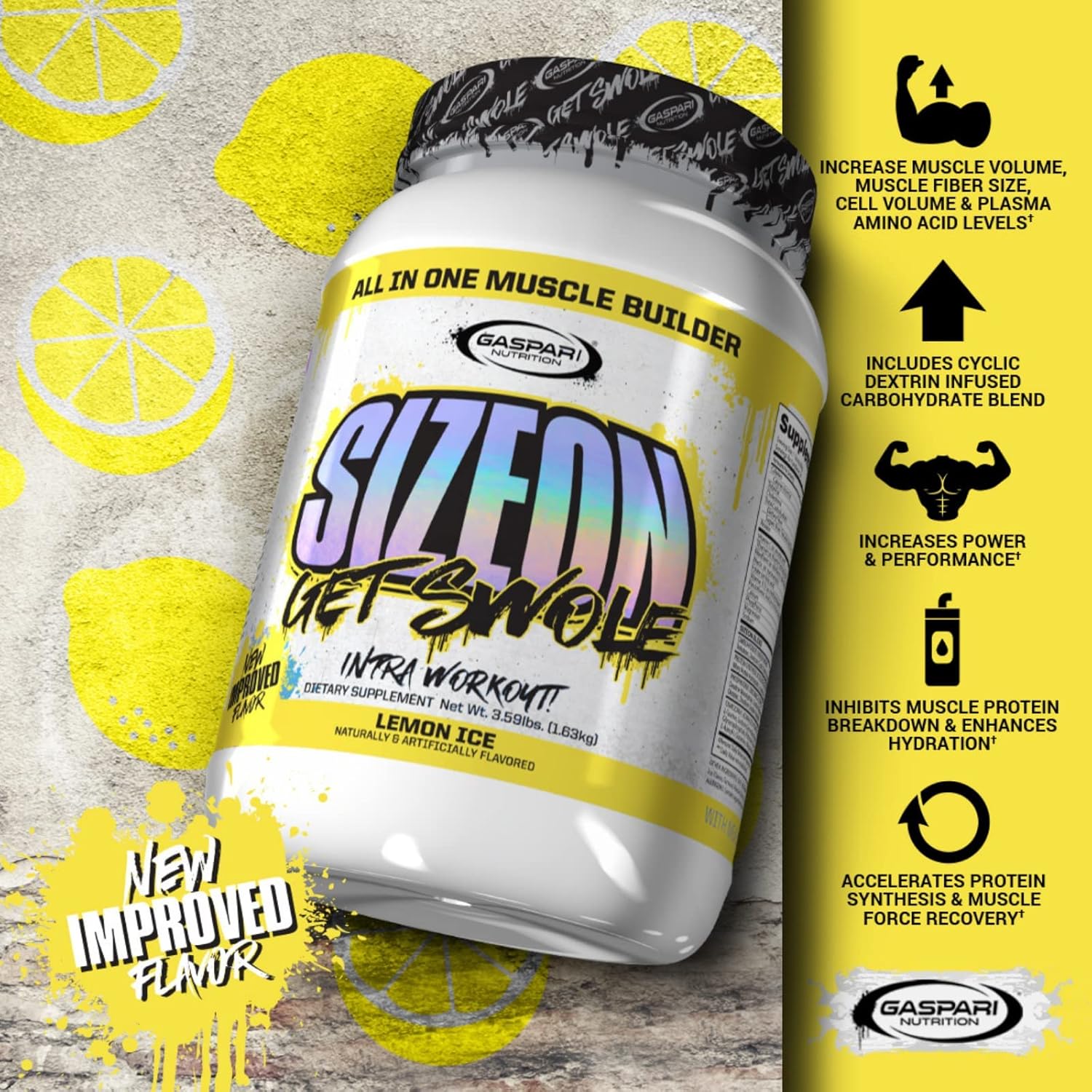 Gaspari Nutrition SizeOn Intra-Workout Amino Acid & Creatine Formula for Muscle Volume & Recovery - 3.59lb Lemon Ice