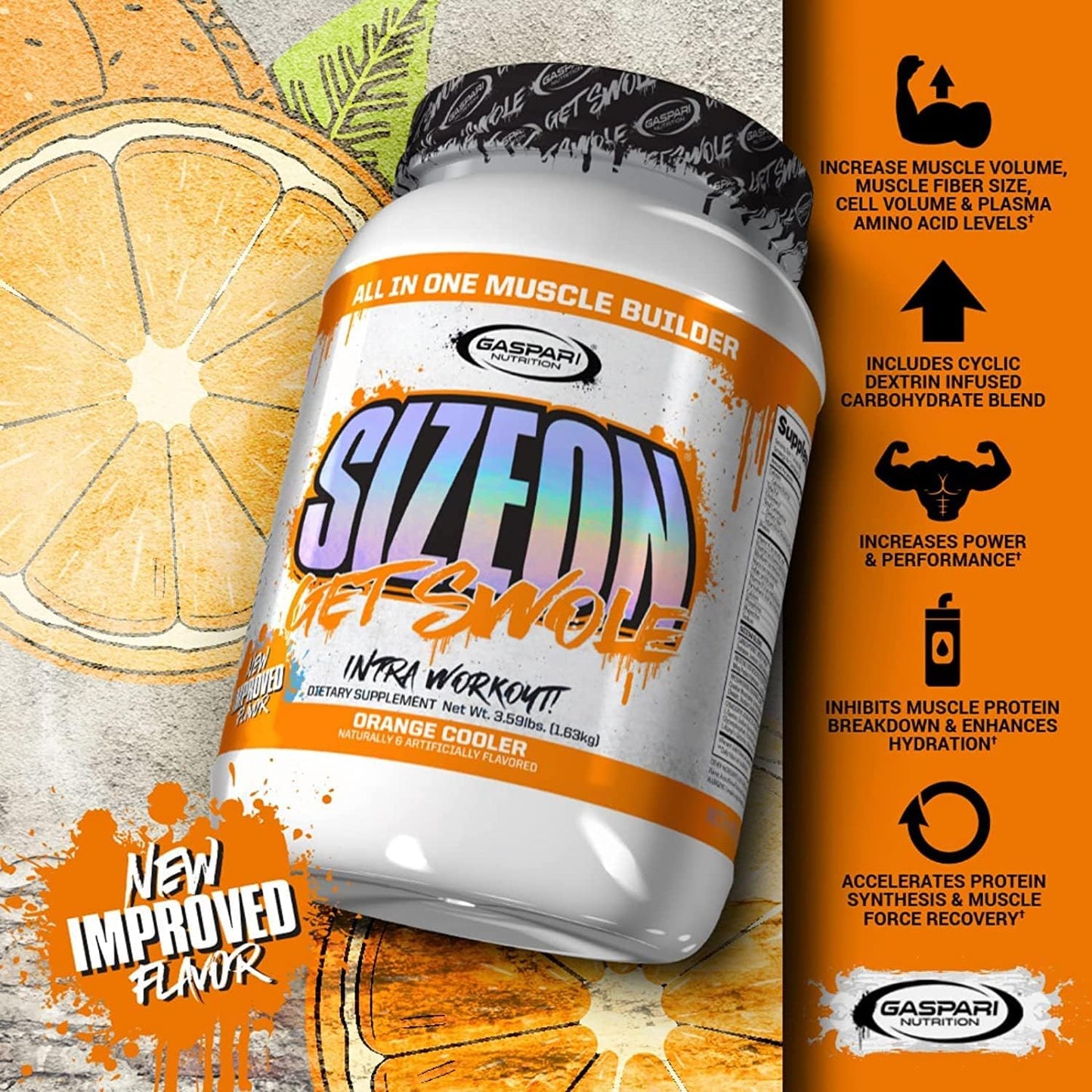 Gaspari Nutrition SizeOn: Ultimate Intra-Workout Amino Acid & Creatine Formula for Muscle Growth & Recovery - Orange Cooler, 3.59 lb