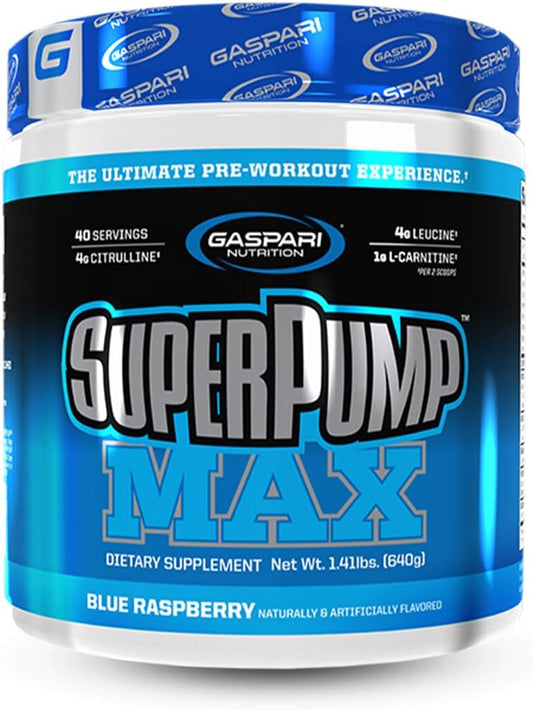 Gaspari Nutrition SuperPump MAX Pre Workout Powder - Blue Raspberry Ice, 40 Servings: Boost Energy, Enhance Muscle Growth, Recovery, & Electrolyte Replenishment