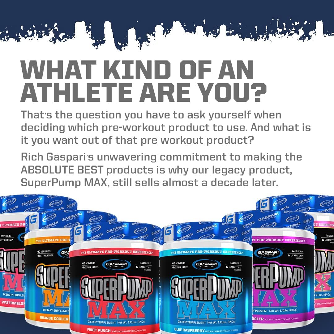 Gaspari Nutrition SuperPump MAX Pre Workout Powder - Blue Raspberry Ice, 40 Servings: Boost Energy, Enhance Muscle Growth, Recovery, & Electrolyte Replenishment