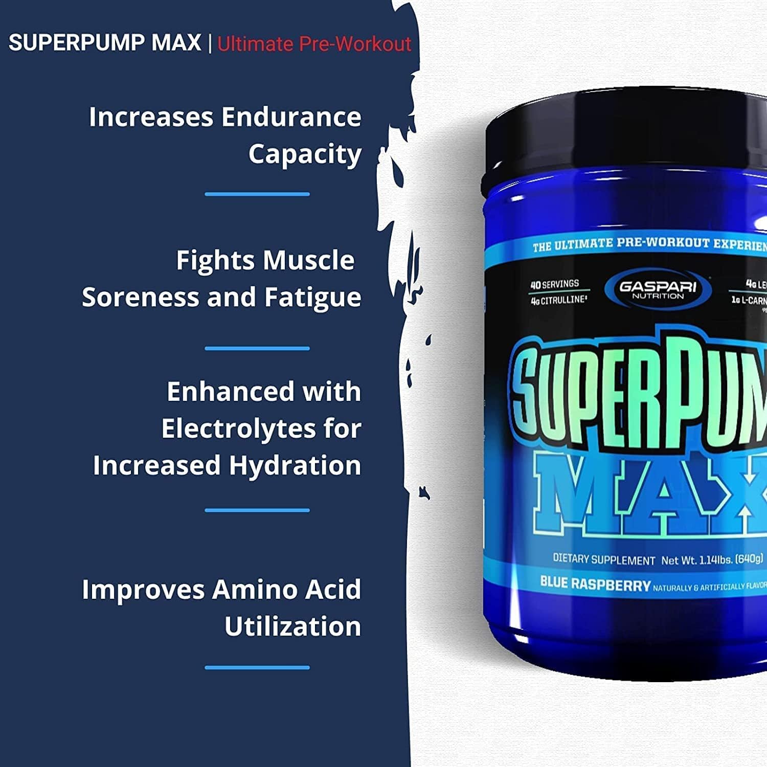 Gaspari Nutrition SuperPump MAX Pre Workout Powder - Blue Raspberry Ice, 40 Servings: Boost Energy, Enhance Muscle Growth, Recovery, & Electrolyte Replenishment