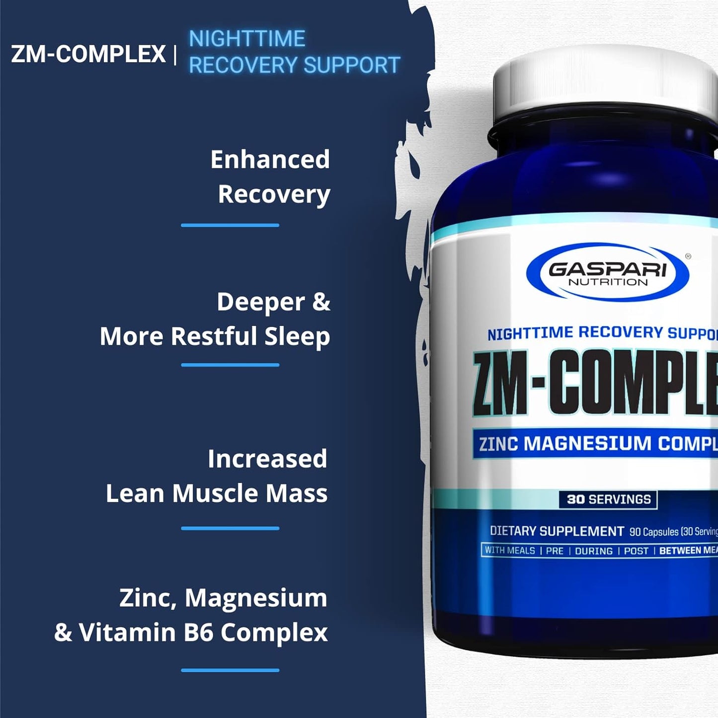 Gaspari Nutrition ZM-Complex: Zinc, Magnesium, Vitamin B-6 Capsules for Nighttime Muscle Recovery and Healthy Sleep Support