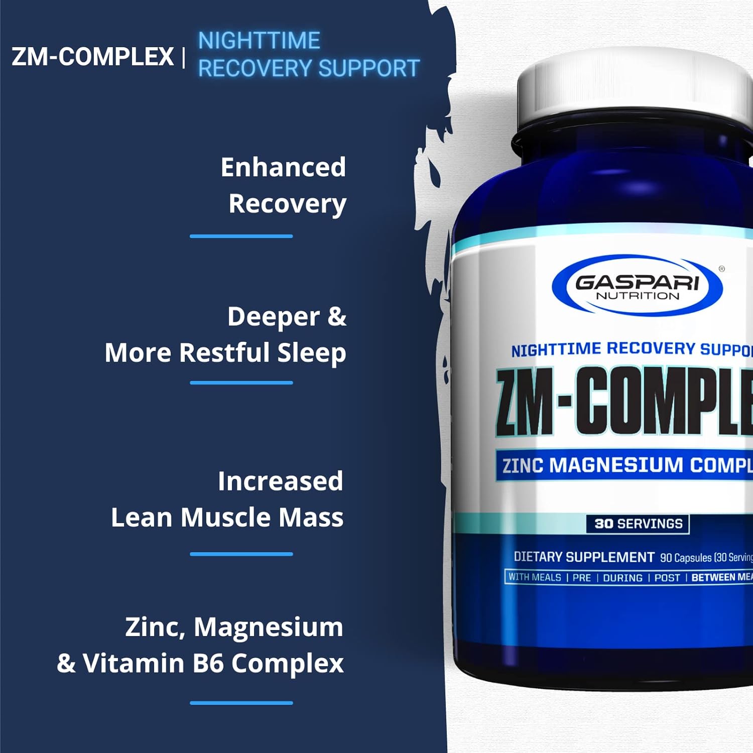 Gaspari Nutrition ZM-Complex: Zinc, Magnesium, Vitamin B-6 Capsules for Nighttime Muscle Recovery and Healthy Sleep Support