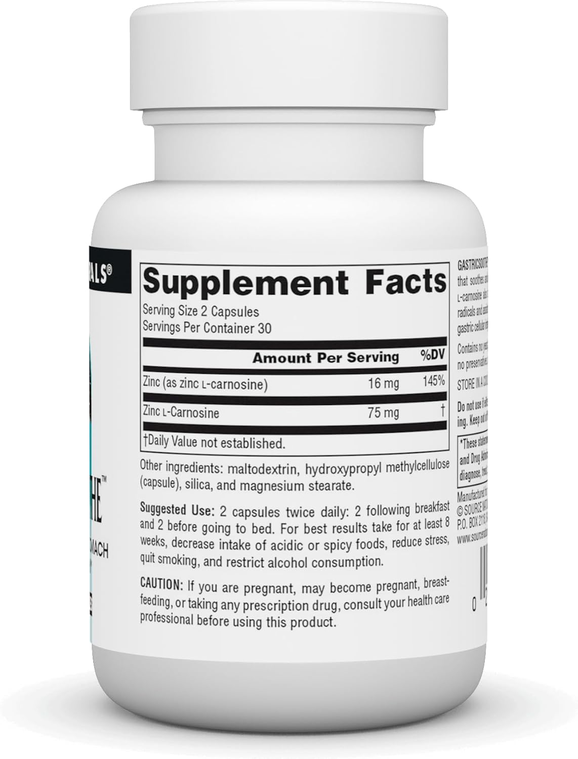GastricSoothe Zinc L Carnosine Supplement - 60 Vegetarian Capsules by Source Naturals - BoostGo Australia