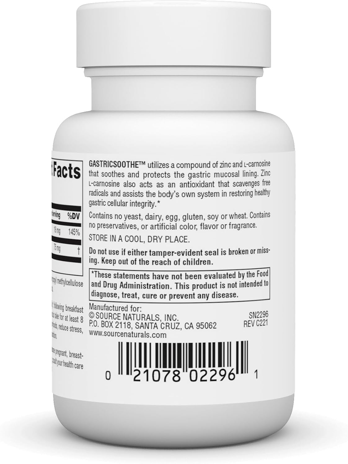GastricSoothe Zinc L Carnosine Supplement - 60 Vegetarian Capsules by Source Naturals - BoostGo Australia