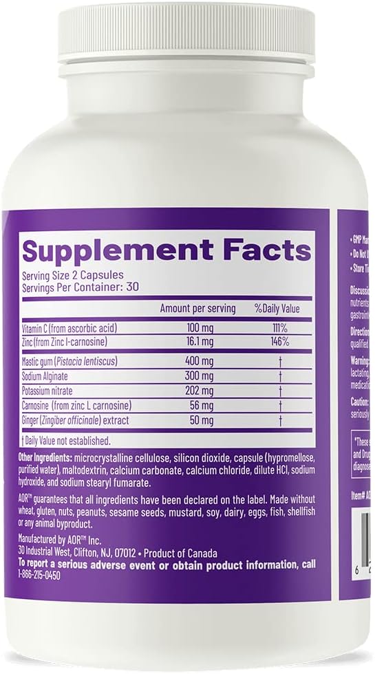 Gastro Relief Supplement with Mastic Gum and Vitamin C - Vegan Capsules for Gastro Health by AOR Advanced Orthomolecular Research, 60ct