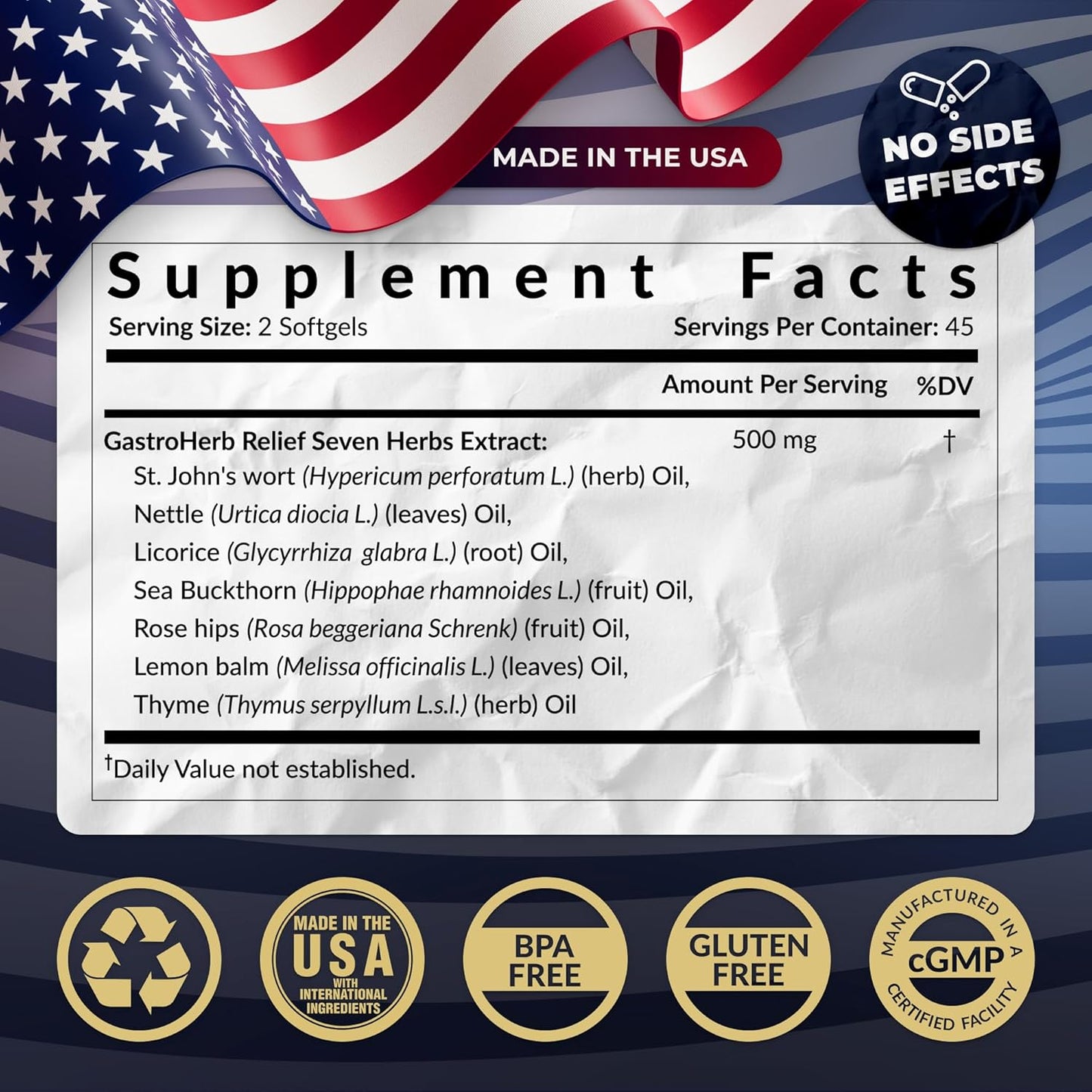 Gastroherb Relief Immune Support Supplement with 7 Herbs Extract for Healthy Digestion and Gut - 90 Softgels for Men and Women