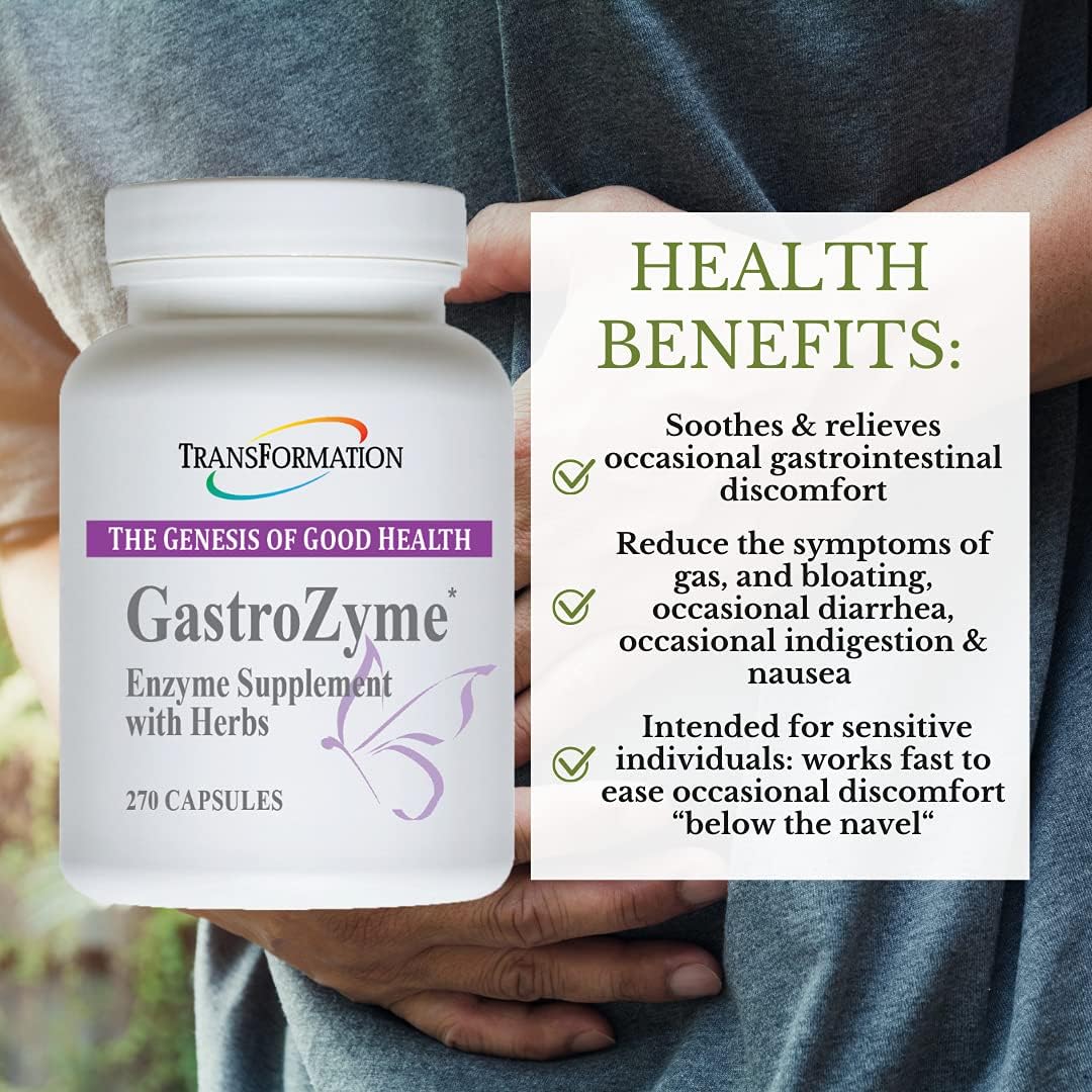 GastroZyme Supplement with Enzymes, Papaya Leaf, and Rhodiola Rosea for Digestive Health - 270 Capsules