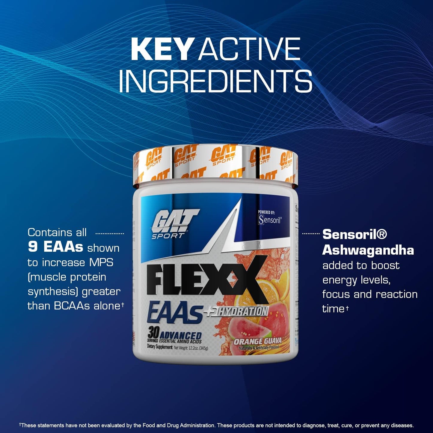 GAT SPORT Flexx EAAs + Hydration Strawberry Mango - 30 Servings - Advanced Essential Amino Acids