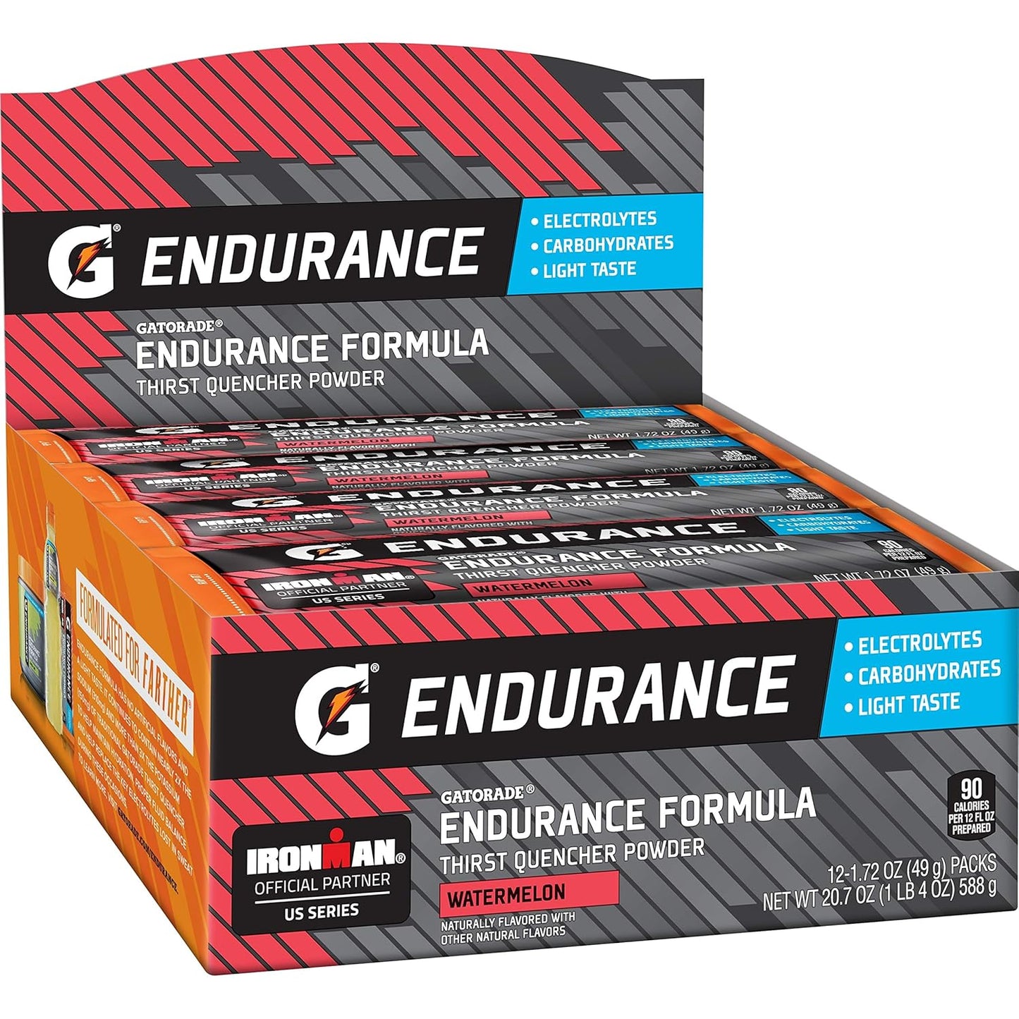 Gatorade Endurance Watermelon Electrolyte Powder, 1.72 oz Pack of 12 - Hydration Drink Mix
