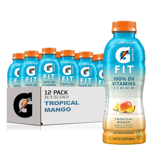 Gatorade Fit Electrolyte Beverage, Tropical Mango Flavor, 16.9 oz Bottles (Pack of 12) - Healthy Real Hydration