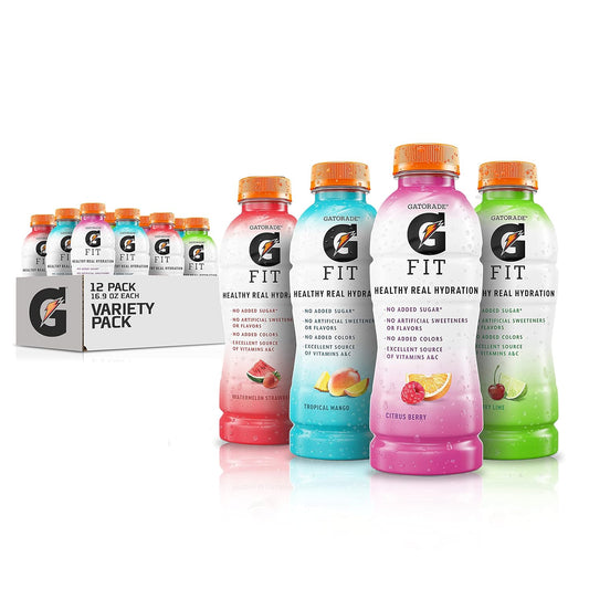 Gatorade Fit Electrolyte Beverage Variety Pack, Real Hydration, 16.9 fl oz Bottles - Pack of 12