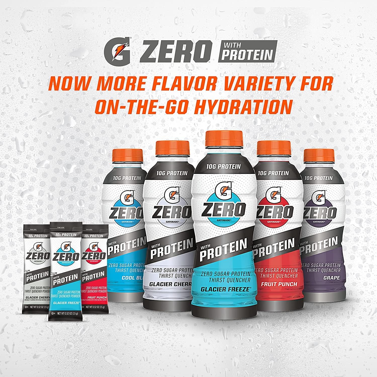 Gatorade Zero Fruit Punch with 10g Whey Protein Isolate, Electrolytes, Zero Sugar - 16.9 Fl Oz, 12 Pack