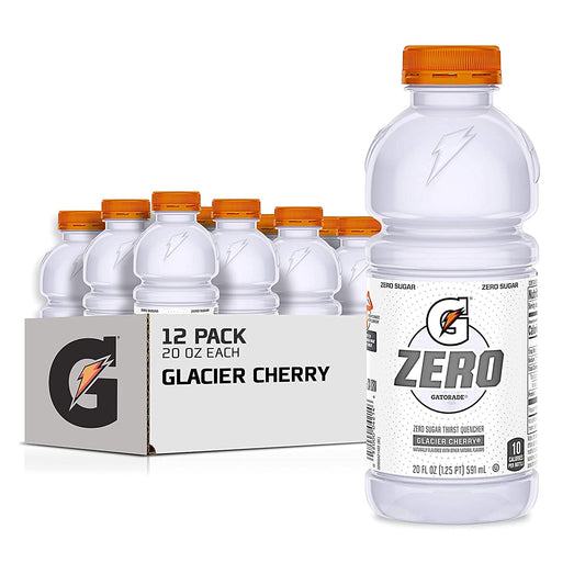 Gatorade Zero Sugar Glacier Cherry Drink, 20 fl oz, 12 Pack - Hydrating Thirst Quencher