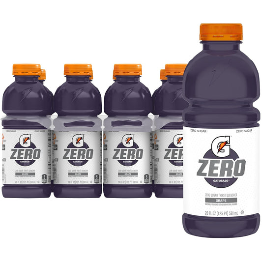 Gatorade Zero Sugar Grape Sports Drink, 20oz Bottles, 8 Pack - Electrolyte Hydration Solution