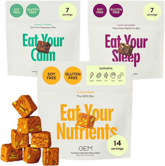 GEM Bite Variety Pack: Multivitamin, Calm, and Sleep Chews for Gut, Skin, Brain, Bone Health & Immunity Support