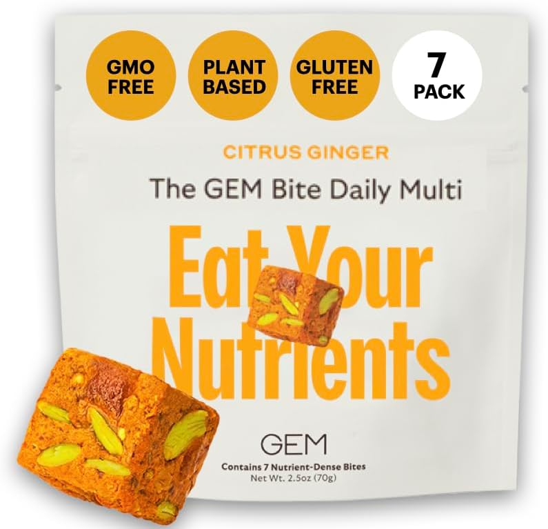 GEM Daily Multivitamin for Women & Men - Supports Gut, Skin, Brain, Bone & Immunity - 20+ Vitamins & Minerals with Zinc, Vitamin D, Folic Acid, Turmeric - Citrus Ginger Flavor, 7 Servings