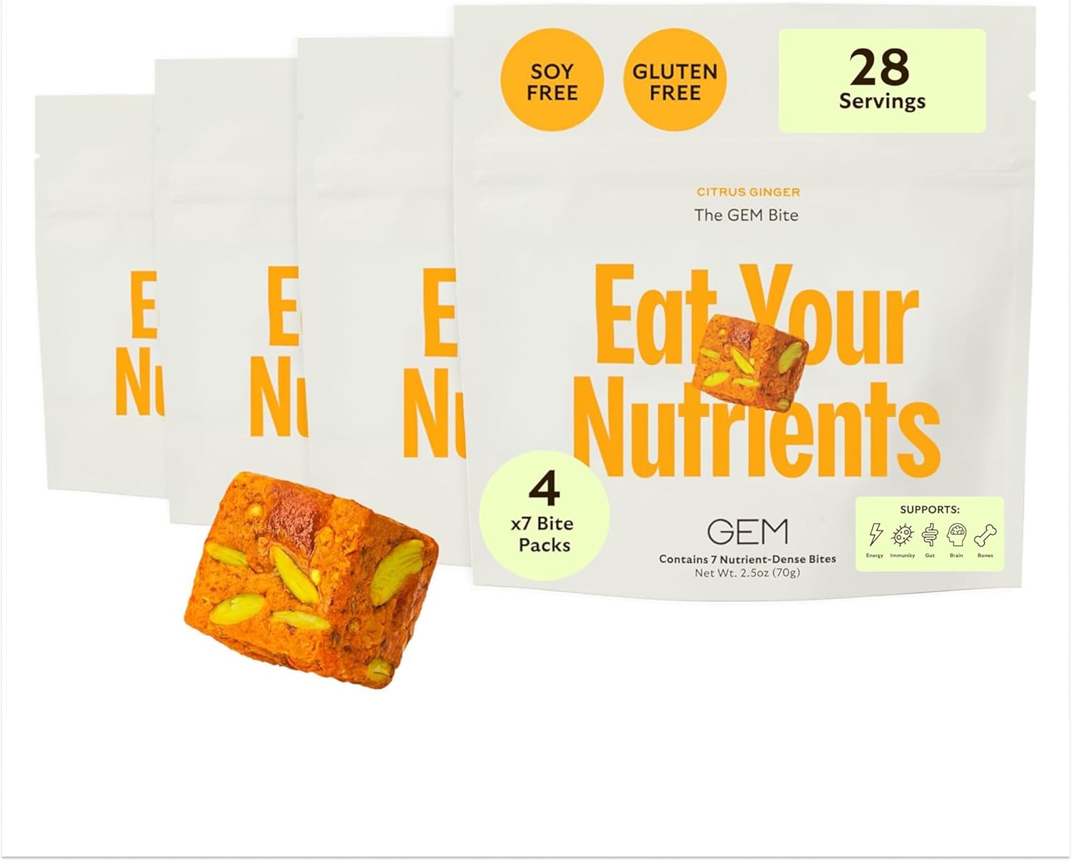 GEM Multivitamin with Folic Acid, Vitamin D, Zinc, Vitamin B & More, Citrus Ginger Flavor, 28 Servings