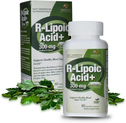 Genceutic Naturals R-Lipoic Acid 300mg Capsules - Vegetarian, Vegan, Gluten-Free, Non-GMO - Single Count