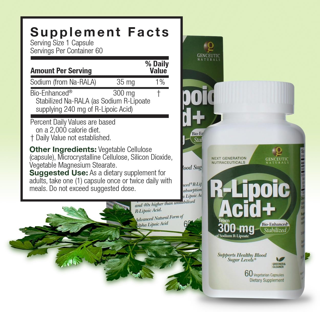 Genceutic Naturals R-Lipoic Acid 300mg Capsules - Vegetarian, Vegan, Gluten-Free, Non-GMO - Single Count