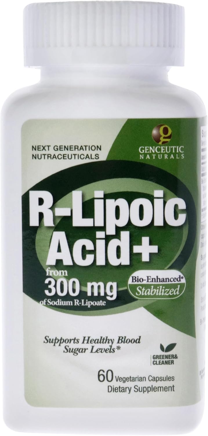 Genceutic Naturals R-Lipoic Acid 300mg Capsules - Vegetarian, Vegan, Gluten-Free, Non-GMO - Single Count