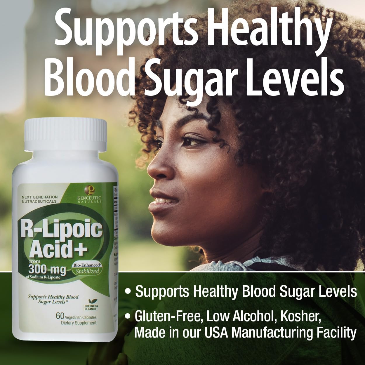 Genceutic Naturals R-Lipoic Acid 300mg Capsules - Vegetarian, Vegan, Gluten-Free, Non-GMO - Single Count