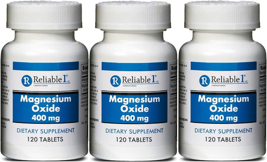 Generic MegOx Magnesium Oxide 400mg Tablets - 120 Tablets per Bottle, Pack of 3 - Reliable-1 Laboratories Dietary Supplement