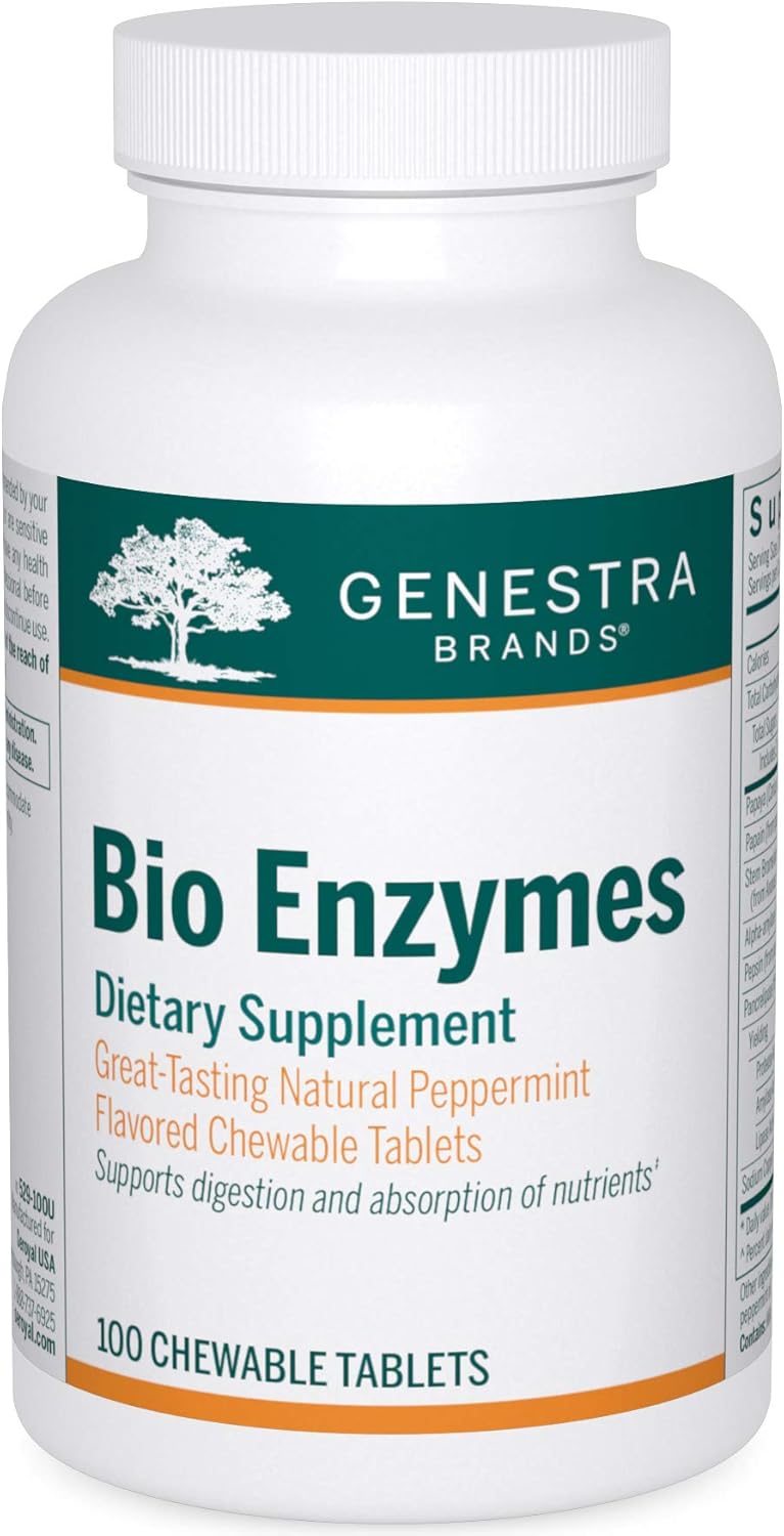 Genestra Brands Bio Enzymes Chewable Tablets - Digestive Enzymes with Natural Peppermint Flavor - 100 Tablets