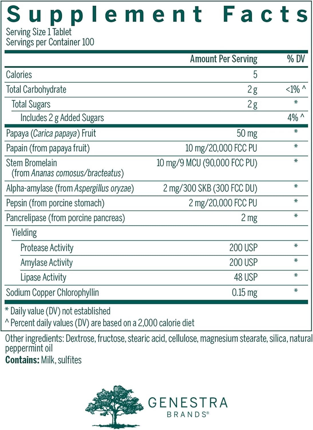 Genestra Brands Bio Enzymes Chewable Tablets - Digestive Enzymes with Natural Peppermint Flavor - 100 Tablets
