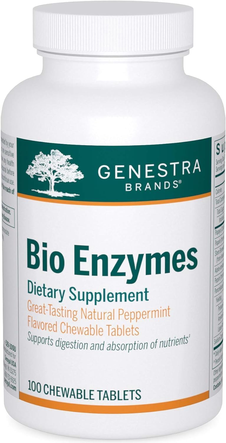 Genestra Brands Bio Enzymes Chewable Tablets - Digestive Enzymes with Natural Peppermint Flavor - 100 Tablets