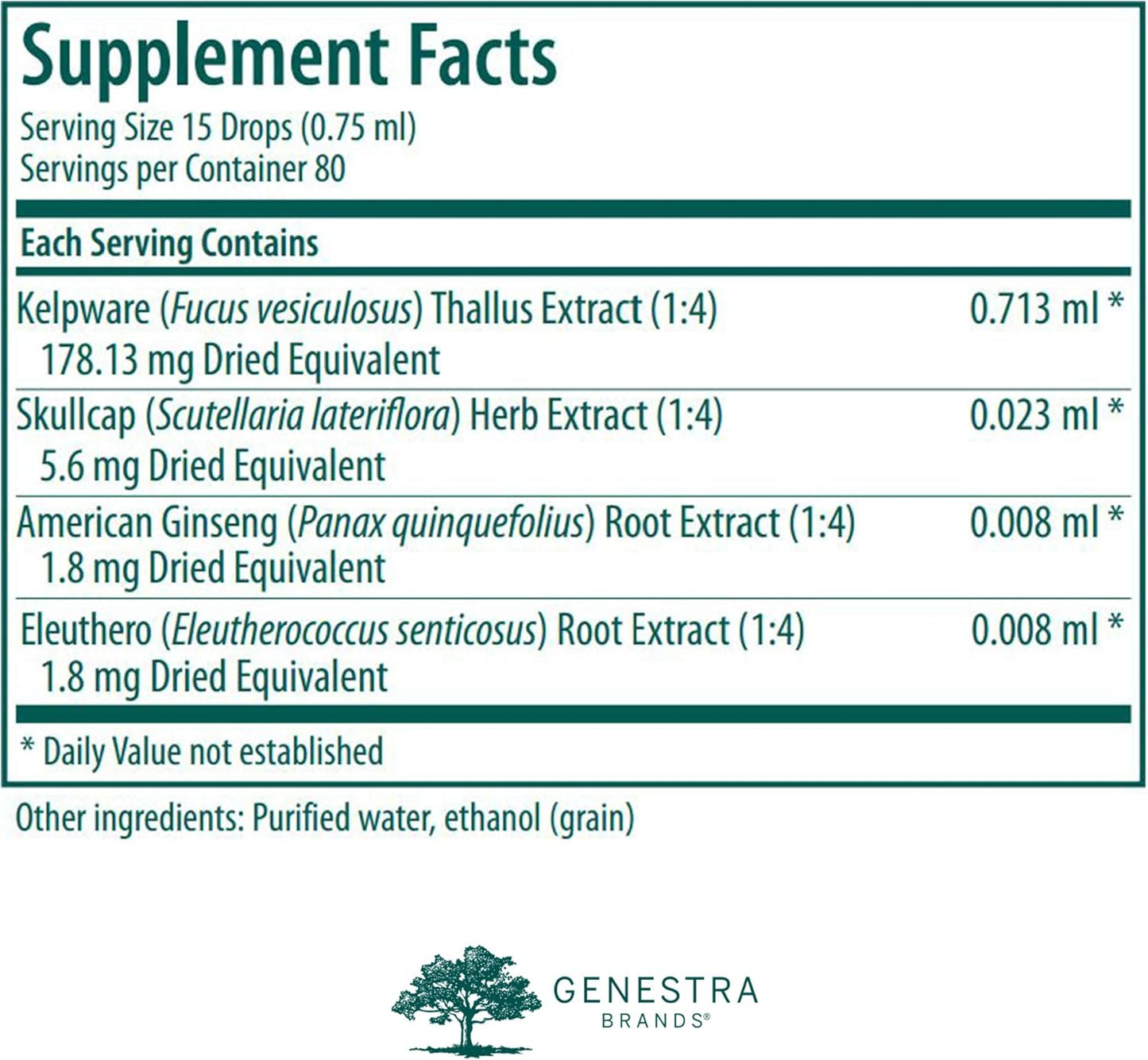 Genestra Brands Kelp Combination #1 Supplement with Bladderwrack, Borage, Skullcap, American Ginseng, and Eleuthero - 2 fl. oz.