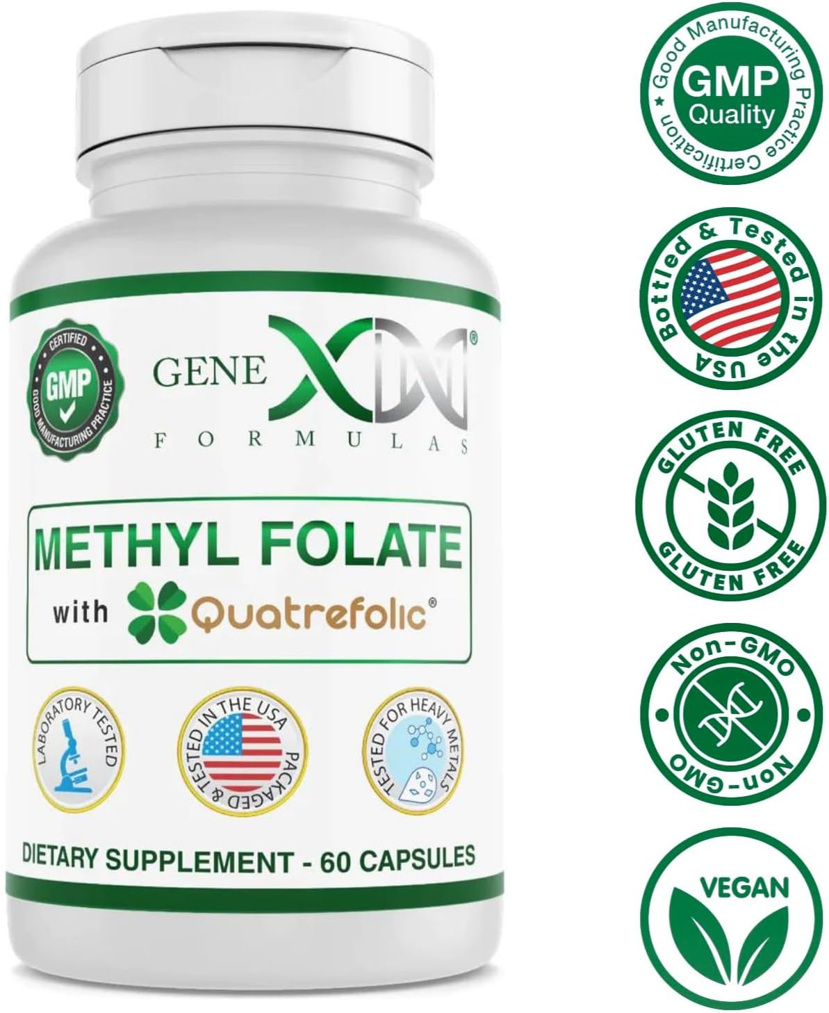 Genex Formulas Methyl Folate with Quatrefolic 1360 mcg DFE - Bio-Active 5-Methyltetrahydrofolate - Vegan, Gluten Free, Non-GMO - 60 Capsules - BoostGo Australia