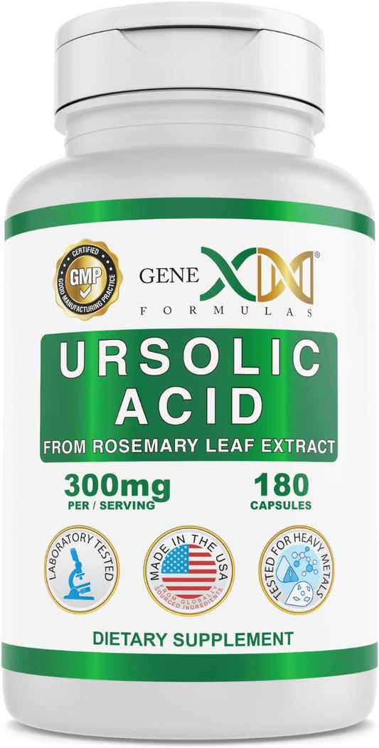Genex Formulas Ursolic Acid 300mg Capsules - Rosemary Extract Source, Non-GMO, Gluten Free, Vegetarian - 180 Count - BoostGo Australia