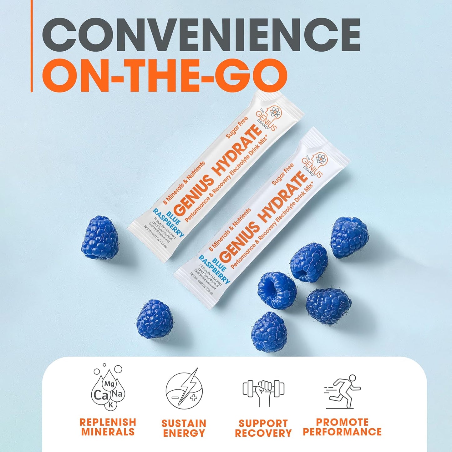 Genius Brand Duo Bundle: Blue Raspberry & Sour Peach Rings Hydrate Stick Pack Powder Drink Mix - Natural Electrolyte Boosters for Hydration