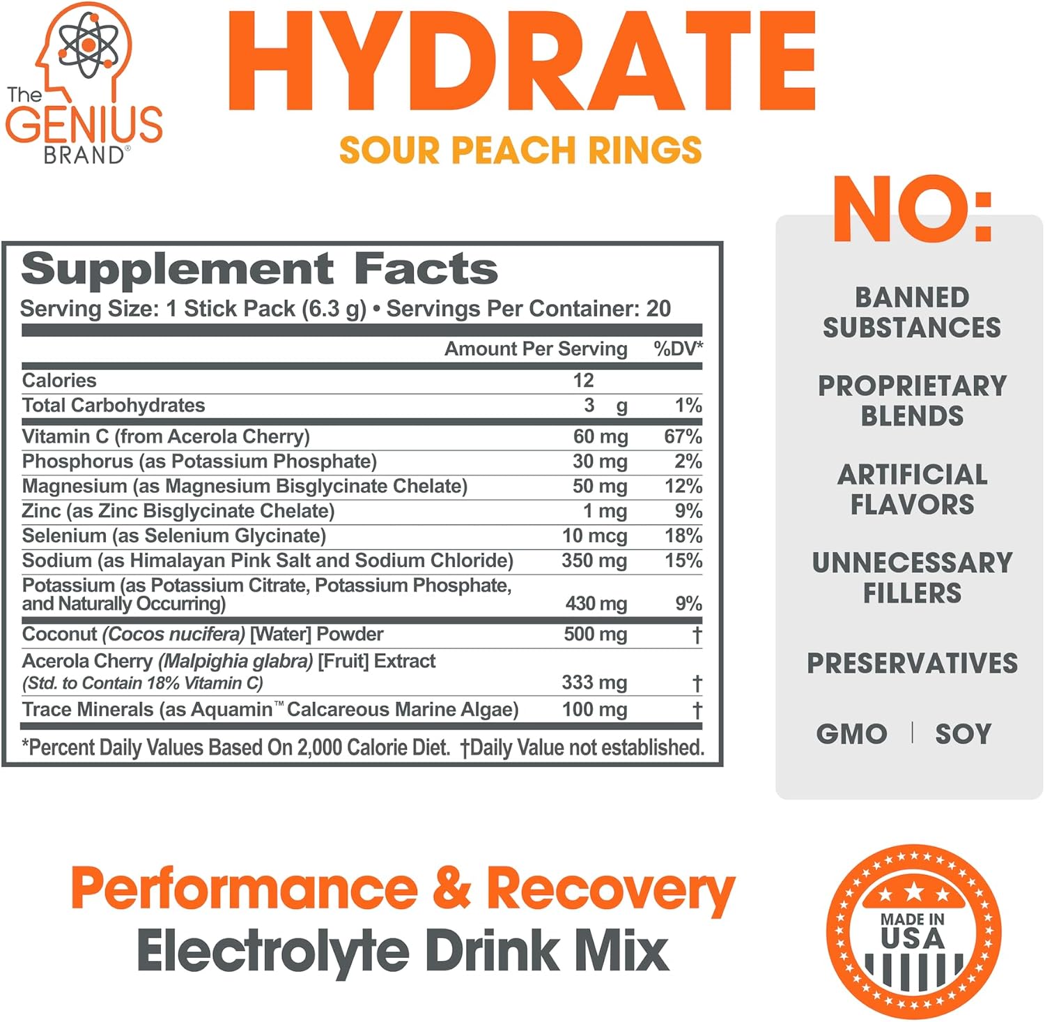 Genius Brand Hydration & Recovery Bundle: Sour Peach Rings & Orange BCAA Energy Powder - Natural Electrolyte Booster & Muscle Recovery Supplement