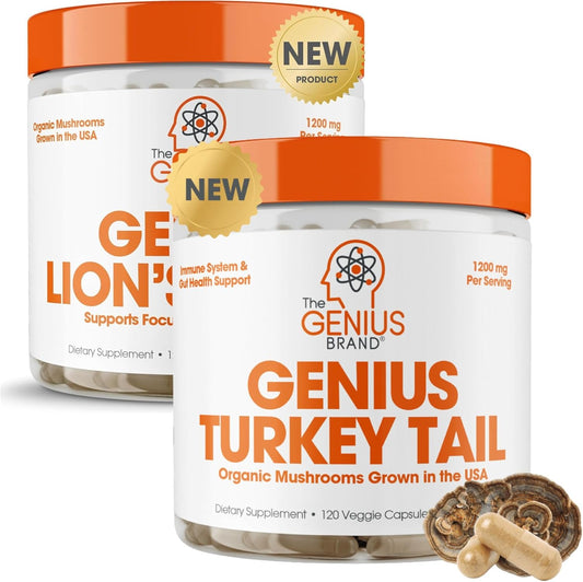 Genius Brand Immune & Cognitive Boost Bundle with Turkey Tail and Lion's Mane Supplements