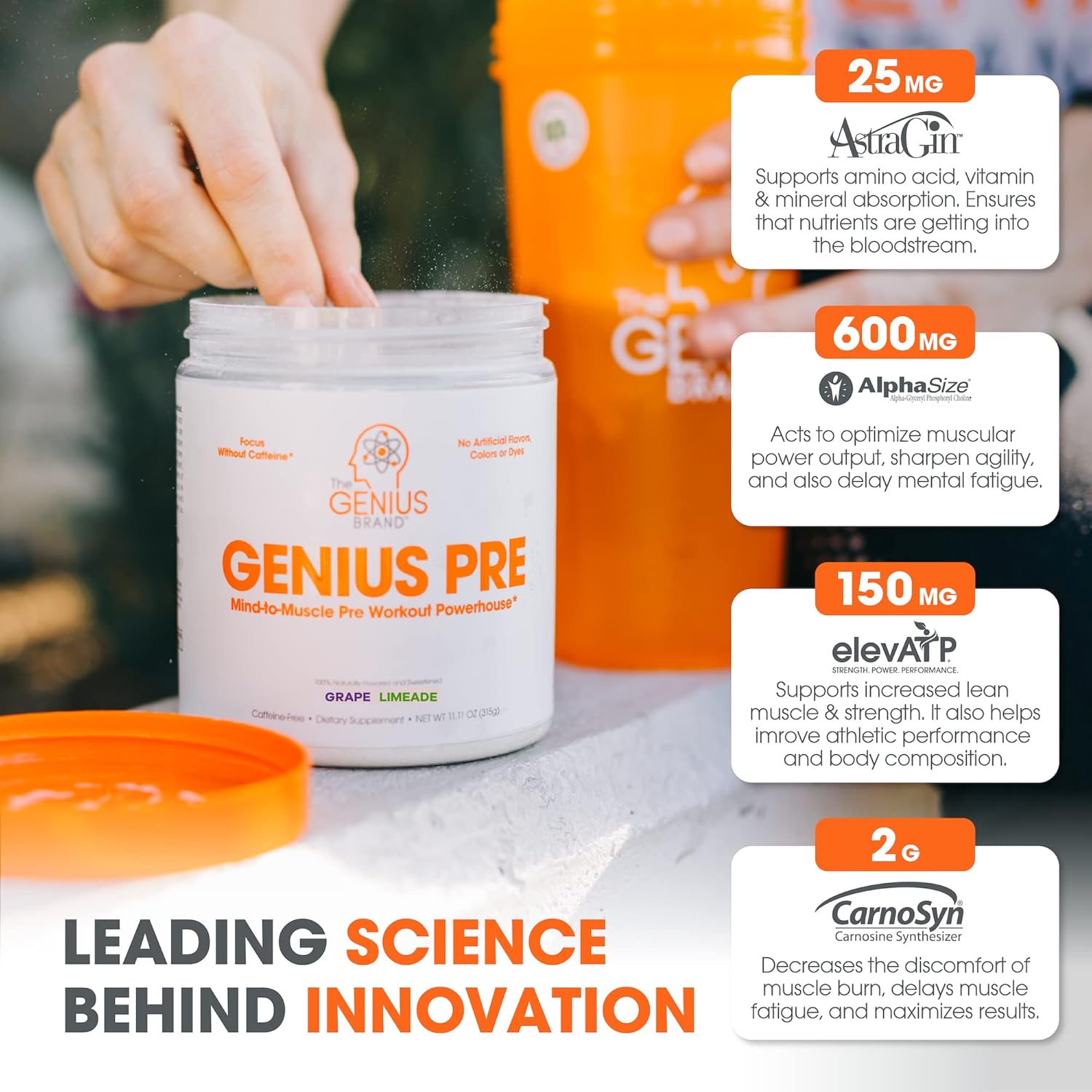 Genius Brand Pre Workout Powder & Micronized Creatine Stack - Grape Flavor & Natural Nootropic Supplement