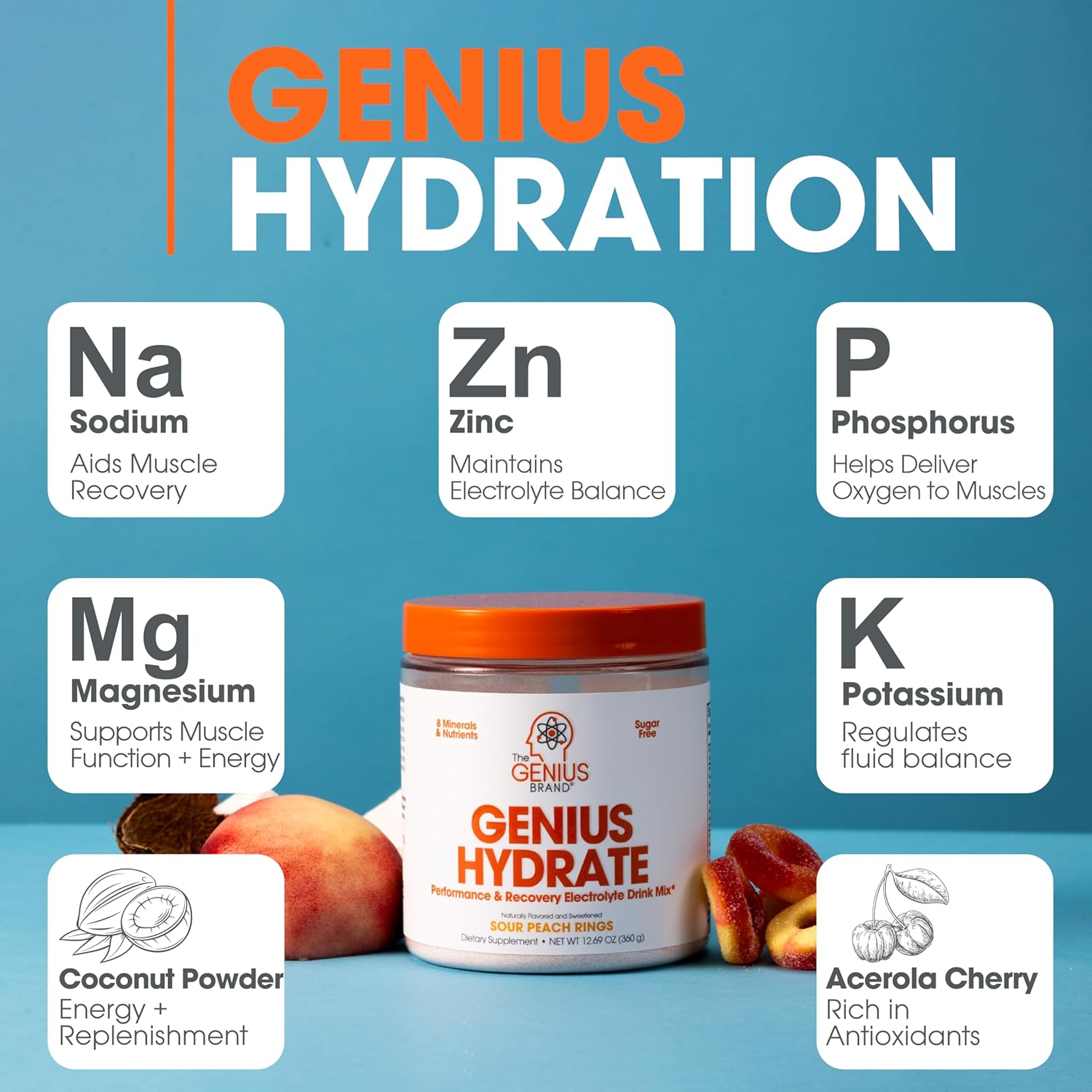 Genius Brand Wellness Bundle: Sour Peach Rings Drink Mix & Lion's Mane Focus Supplement