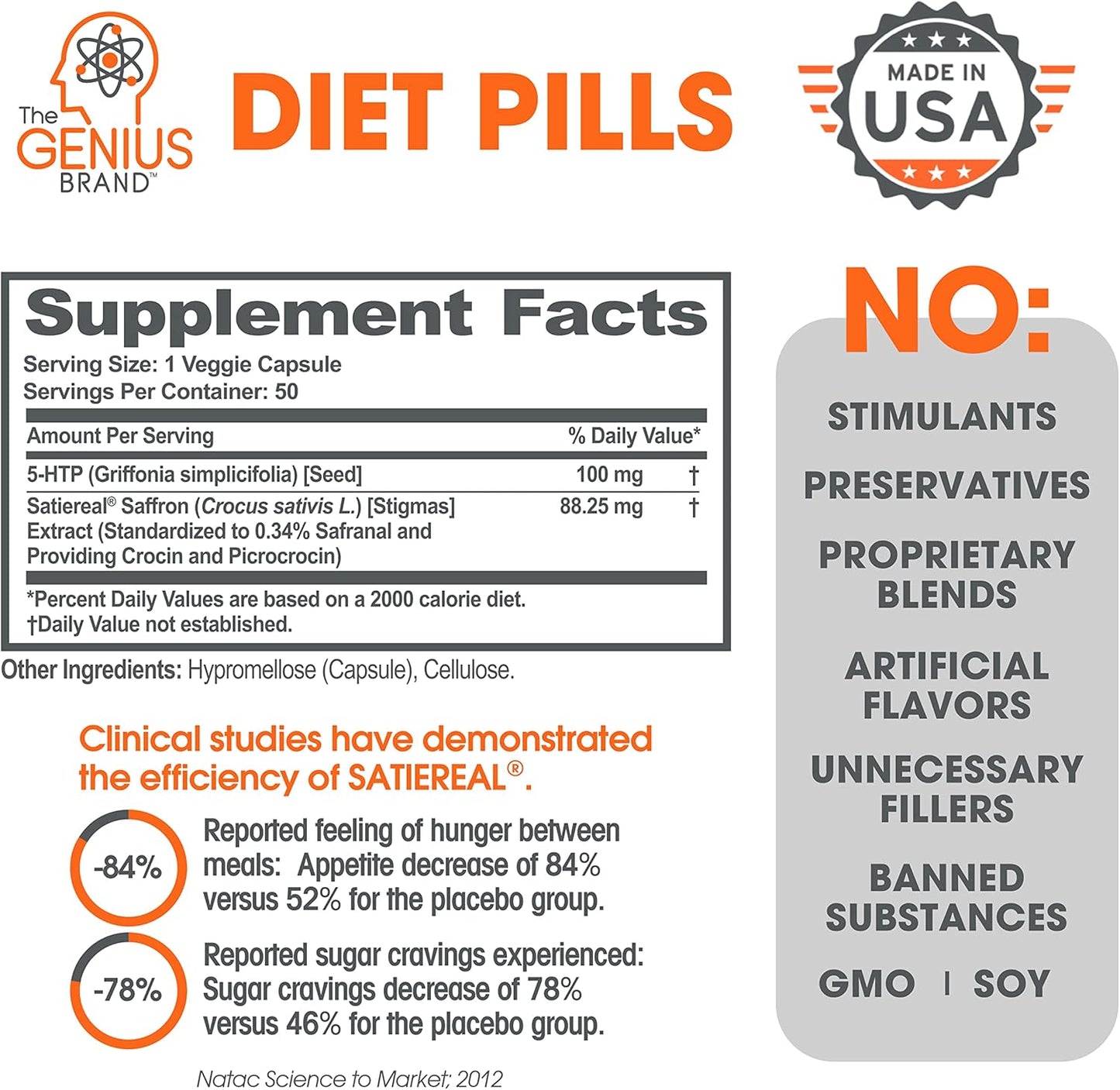 Genius Diet Pills for Weight Loss Support - Appetite Suppressant with 5-HTP & Saffron - Cortisol & Thyroid Support - 50 Veggie Capsules - BoostGo Australia