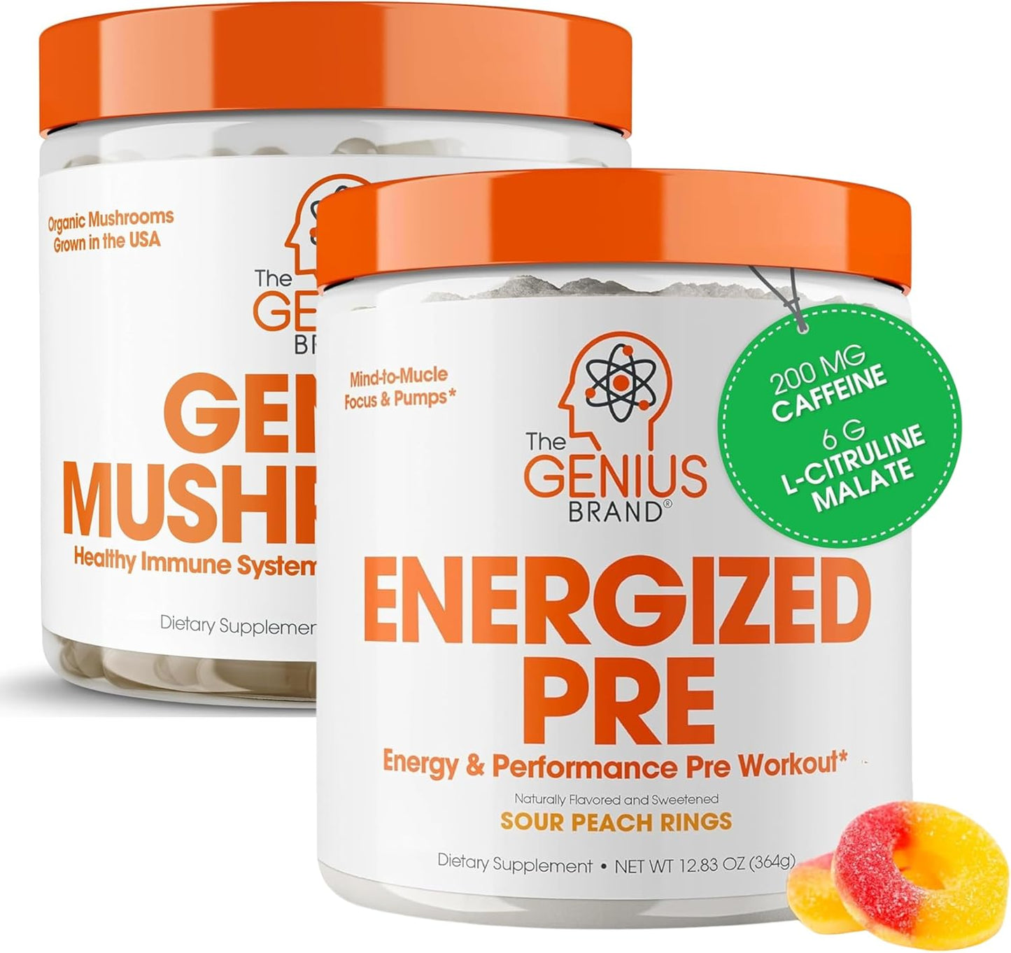 Genius Energized Pre Workout & Mushroom Supplement Bundle - Boost Energy and Wellness with Powerful Ingredients